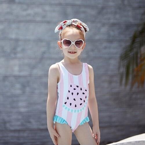 2021 New Girls Swimsuits One Piece Swimsuit Striped Watermelon Kids Bathing Suits Beachwear Children Girls Swimsuits