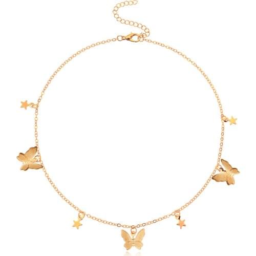 Butterflies Stars Pendants Necklace for Women Gold Color Choker Short Necklaces Female Clavicle Chain Simple New 2020