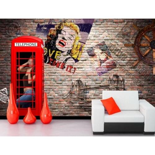Custom large mural,Retro nostalgia Monroe brick wall papel de parede,bar living room sofa tv wall 3d stereoscopic wallpaper