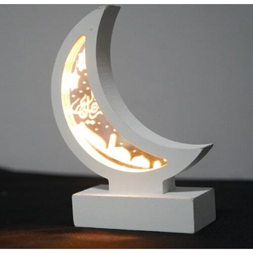 YYSD Ramadan Eid Mubarak Wooden Ornament Moon Lamp LED Night Light Islam Mosque Muslim Festival Decoration