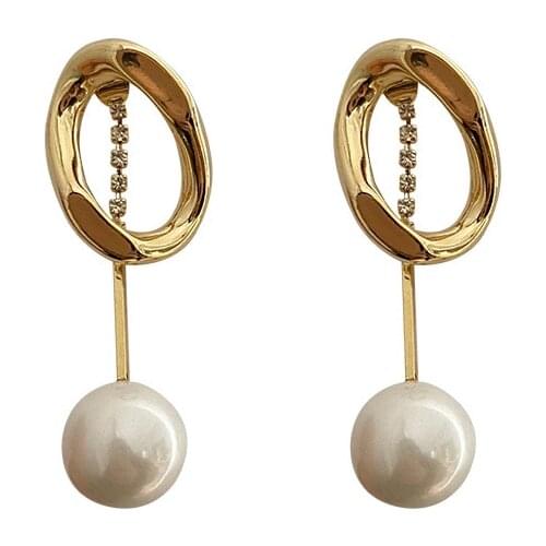 RZ059 925 Silver Needle Simple Personality Earrings Diamond Pearl Geometric Earrings