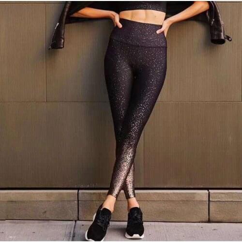 Sexy Yoga Pants Women High Waist Metalic print Sports Leggings Black Runing Tights Quick Dry Compression Jogging Pants