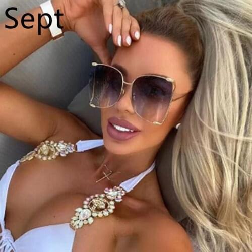 Sept Women Fashion Big Frame Gradient Lens Sun Glasses Oversized Sunglasses Female Pearls Eyewear UV400