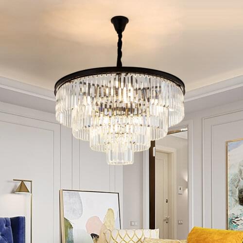 Modern American E14 Led Pendnat Light Living Room Lustre K9 Chain Hanging Lamp Round Matt Black Gold Metal Lighting Fixtures
