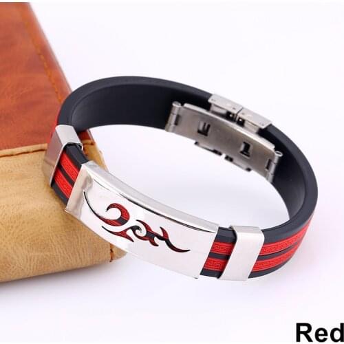 Flame Pattern Steel Decor Silicone Bracelet Men Jewelry Basketball Wristband TT@88