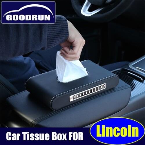 Car tissue box for Lincoln Leather flocking metal multifunctional parking card tissue storage houlder interior car accessories
