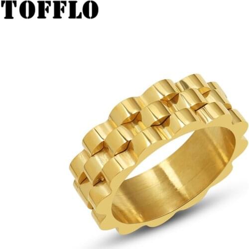 TOFFLO Stainless Steel Jewelry Exaggerated Strap Chain Cool Index Finger Ring Womens Fashion 18 K Golden Ring BSA228