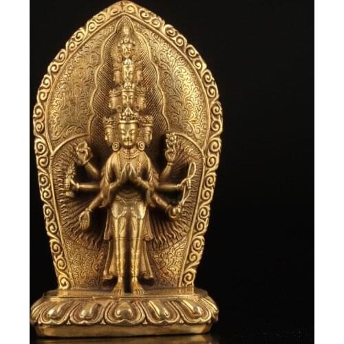 Colecciones chinas Fundición a mano estatua de Budismo de mil manos de latón Tíbet