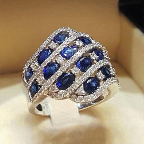WUKALO Fashion Silver Color Blue and Pink AAAAA Cubic Zirconia Wedding Ring for Women Valentines Day Gifts
