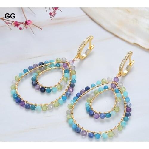 GuaiGuai Jewelry Teardrop Semi Presious Stone Cz pave Lever back Dangle Earrings