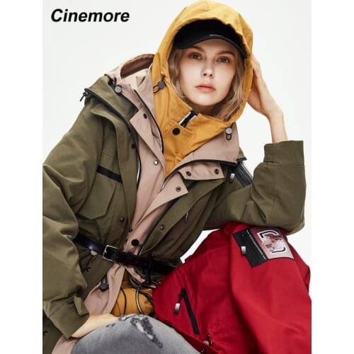Cinemore 2020 Autumn New High Fashion casual Brand Woman Classic mid-length Trench Coat handsome tooling trench 82013