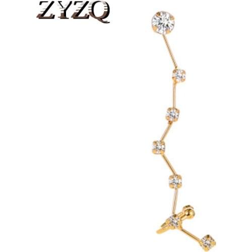 ZYZQ Lovely Zodiac Earrings For Women Personality Ear Jewelry With Dazzling Stone Setting Gold Color Silver Plated Earrings
