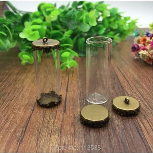 20sets/lot 40*15mm one sides open tube glass globe findings set glass bottle glass vail pandent fashion jewelry glass dome