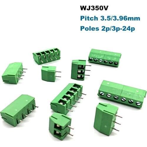 20Pcs PCB Screw Terminal Block Pitch 3.5/3.96mm Morsettiera WJ350V Straight 2/3P Electric Wire Cable Connector Bornier 1.0mm2 7A