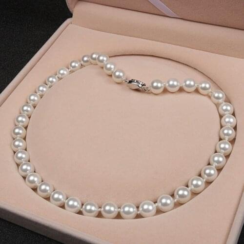 2021 Hot Sale Woman Natural Pearl Shell Beads Necklace Stylish Multicolor Round Imitation Pearl Necklace For Girlfriend Gift