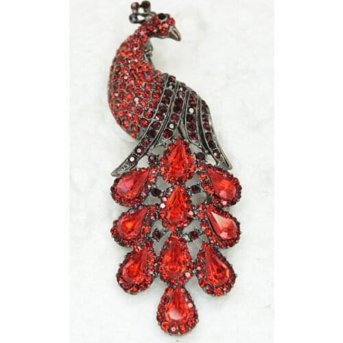 Wedding party jewelry brooch Red Rhinestone Peacock Pin brooches C250 C3