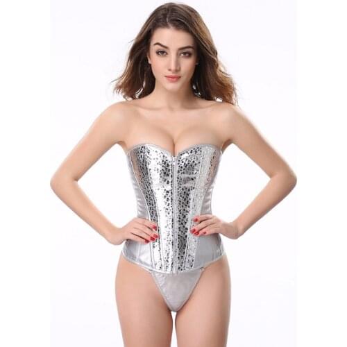 Coset Bustier Top Faux Leather Corset With Front Zipper Shine Sexy Padded Snakeskin Body Shaper Waist Slimming W580856