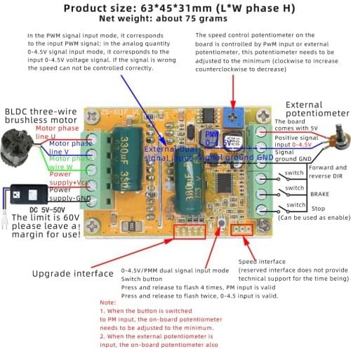 DC6.5-50V 380W BLDC Three Phase DC Brushless Motor Controller PWM Without Hall Sensor Hall Motor Control Driver Board Dropship