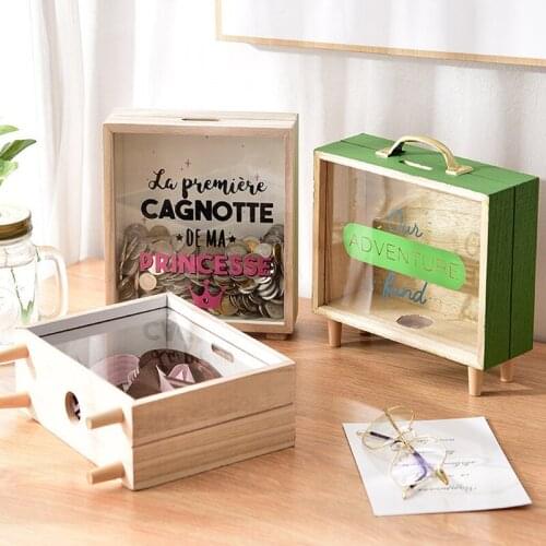 Wooden Piggy Bank Big Suitcase Save Money Bank Cash Coin Box Attracting Money Jar Desk Ornaments Birthday Gift Photography Props