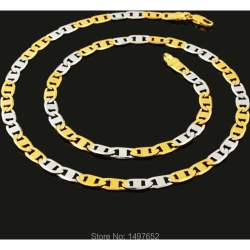 Two Tone Gold Chain . Gold/Silver Plated Link Chain Necklace For Women/Men