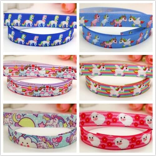 DHK 5/8'' 5yards Fold Elastic FOE unicorn stripe sheep printed headband headwear hairband decoration OEM Wholesale E509