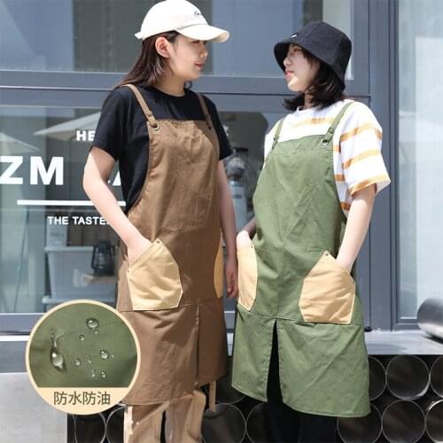 Apron Nordic Waterproof Cotton Pockets Cross Straps Color Matching Household Daily Barista Cake Baking Milk Tea Shop Overalls