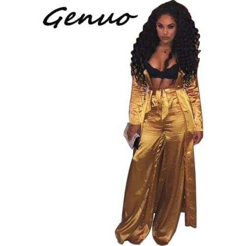 Genuo 2019 New Sexy Two Piece Set Casual Crop Top Two Piece Outfits Autumn Long Trench Coat Three Piece Set Tracksuit Women