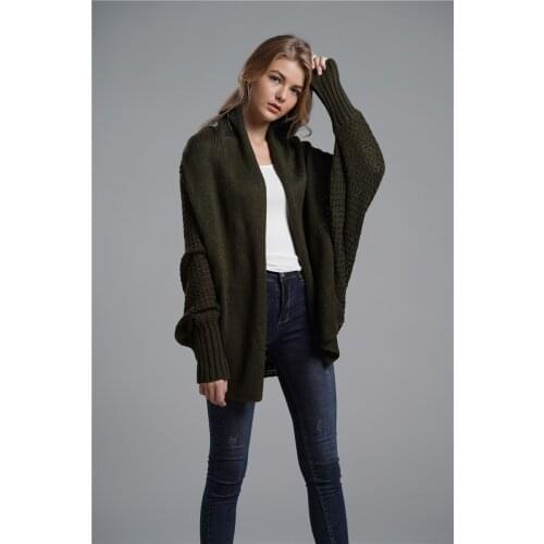 H80&S90 New Fishinling Oversized Sweater Cardigan Women Clothes Patchwork Batwing Sleeve Long Outerwear Female Big Size Jacket