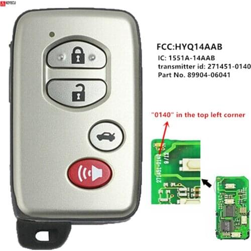 KEYECU for Toyota Camry 2007 2008 Smart Prox Key Remote 4 Button Fob FCC: HYQ14AAB P/N: 89904-06041 "0140" in the top left corne