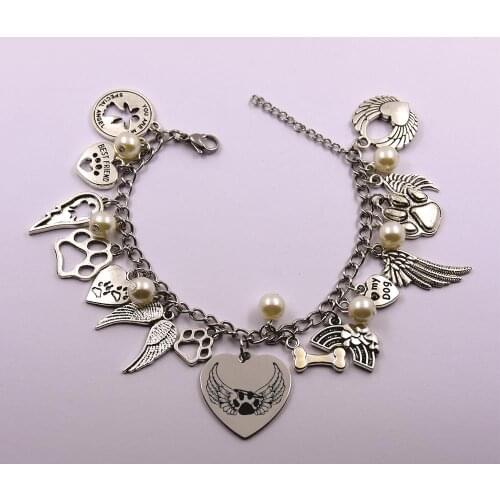 Paw print with angel wings stainless steel chain dog angel pet loss pet owner dog lover memory gift bracelet