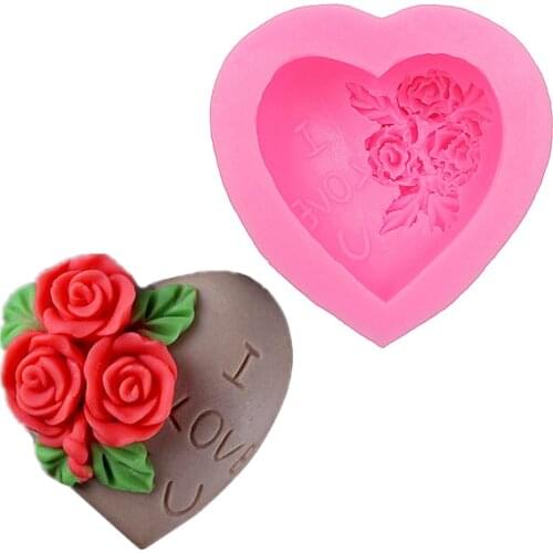 Kaymiklee M024 DIY LOVE Rose Flower Silicone Soap Mold I LOVE u 3D Chocolate Fondant Mold Cake Hand Molding Cake Tools