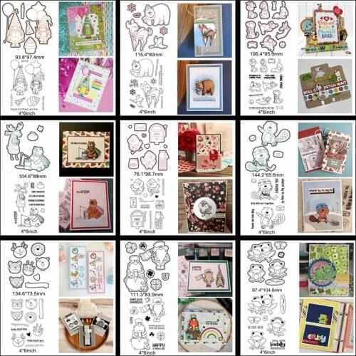 Metal Cutting Dies Match Clear Silicone Stamps Mix Cute Animals Christmas Deer Bear Santa Frog Letter Words Sentence Make Cards