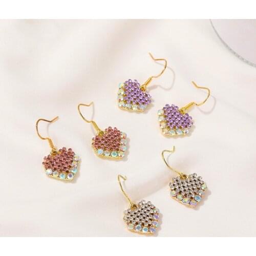 Sweet Women Fashion Crystal Heart Drop Earrings for Women Trendy Rhinestone Dangle Wedding Earrings Jewelry Gifts