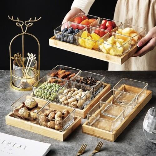 Multi Grids Creative Glass Dessert Fruit Plate Snack Candy Box Afternoon Tea Ktv Bar Serving Tray