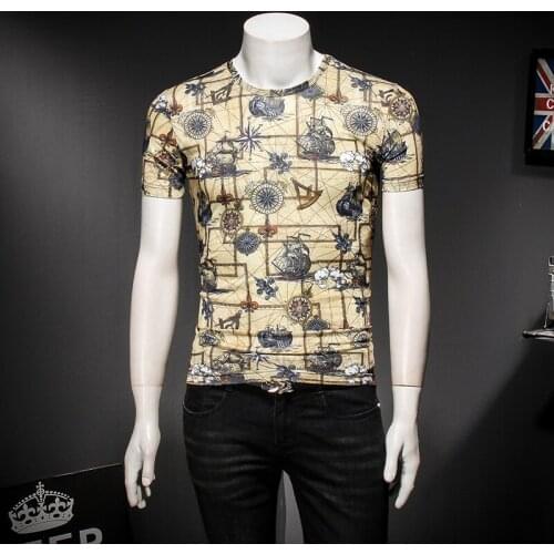 Famous Brand Great Designer T shirt 2021 Summer New Short Sleeve US EU navigation buccaneer Men T-shirts Gold Yellow 91914