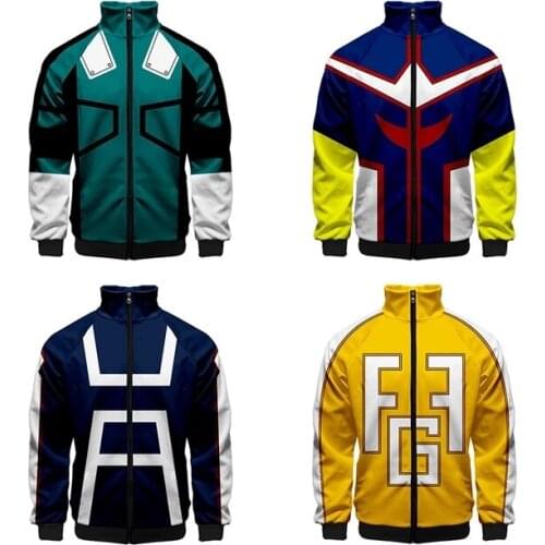 My Hero Academia 3D Printed Stand Collar Zipper Jacket Men Windbreaker Zip Up Anime Hoodie Cosplay Costume Deku Coat Uniform Top