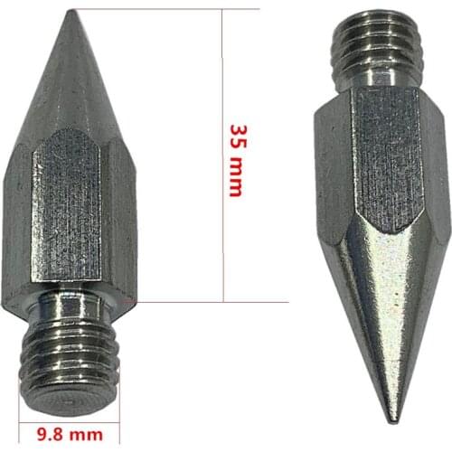 2pcs NEW Stainless steel GPS Pole tip M10 sharp Point replacement Tip diameter 9.8mm Surveying prism pole Rod point length 35mm