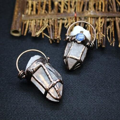 Natural Clear Crystal Quartz Chunky Point Vintage Soldered Necklace Pendant Kyanite Beads Paved Charm Boho Jewelry Special Gift