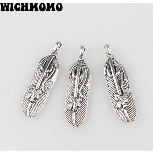 New 10pieces 40*11MM Retro Zinc Alloy Big Hole Feather Charms Pendant for DIY Jewelry Accessories Gifts Free Shipping
