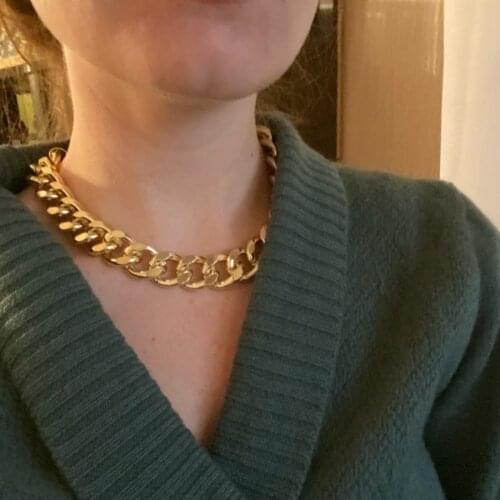 New Punk Chokers Necklaces For Women Stainless Steel Simple Chunky Big Wide Chain Collar Necklace Gold Color Fashion Jewelry