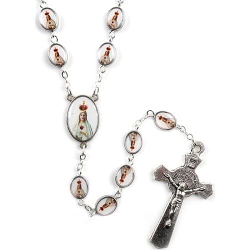 Our Lady of Fatima Necklace Oval Alloy Beads Catholic Rosary For Women