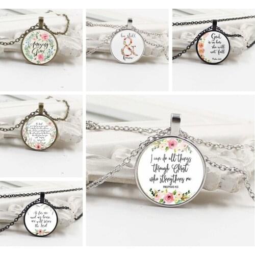 New Bible Scripture Necklace Glass Domed Scripture Reference Pendant Necklace for Christian Jewelry Party Faith Gift