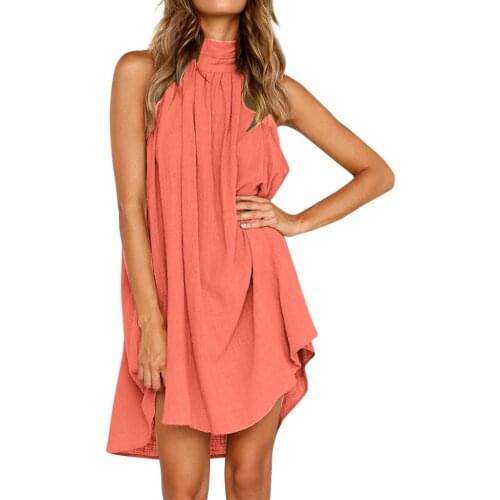 Turtleneck Dress Above Knee Solid Color Irregular Dress Ladies Summer Beach Style Sleeveless Party Sundress Loose Bohemian Robe