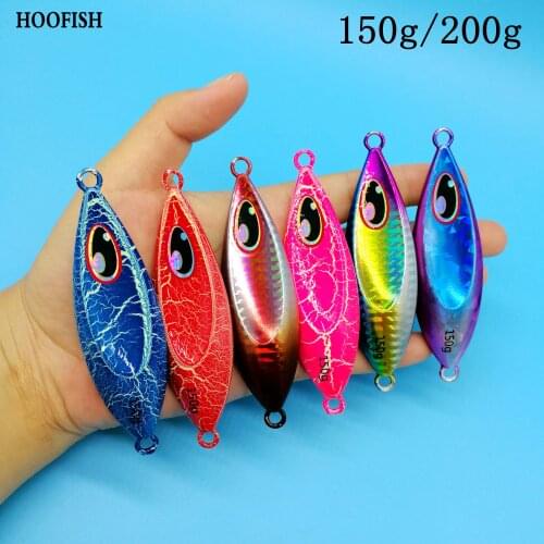 HOOFISH 2PCS New Metal Jig Fishing lure 150g/200g 6colors Deep Sea Luminous bait 3D eyes Artificial fishing tackle