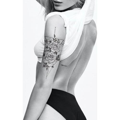 Geometric Triangle Line Waterproof Temporary Tattoos Stickers Black Rose Large Size Tattoo Body Art Arm Fake Tatoos Women Girl