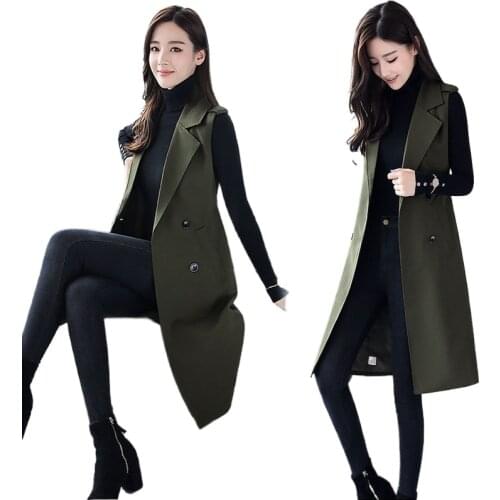 [With lining] 2021 spring and autumn new suit collar windbreaker womens mid-length long-sleeved jacket women
