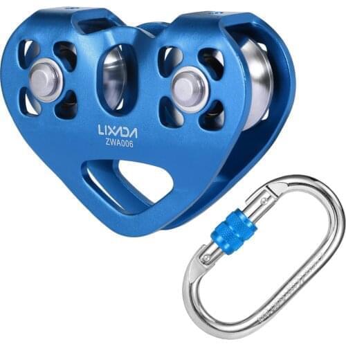 Lixada 30kN Cable Trolley Pulley Dual Pulley with 25kN Srew Locking Carainber For Rock Climbing Caving Aloft Work Rescue