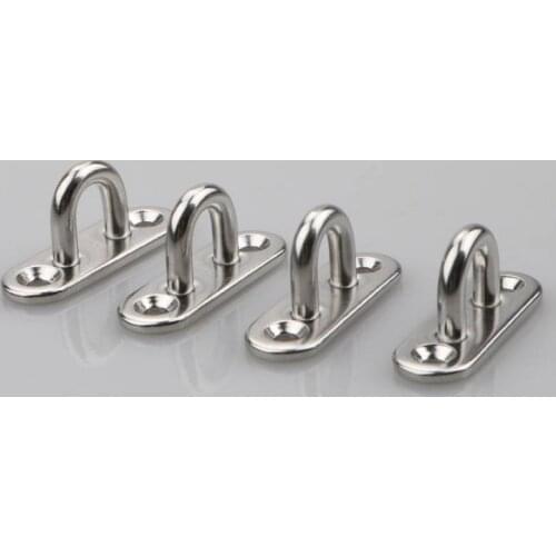 Stainless Steel Oblong Pad Eye Plate Staple Ring Hook Loop U-Shaped Design Screws Mount Hook Hanger