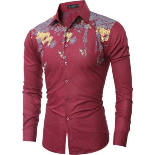 Spring Fall Fashion Mens Printed Floral Single Breasted Long Sleeve Cardigan Shirt , Casual Slim Fit Male Man Shirts Blouses