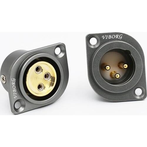 Viborg CF201G +CM201G XLR Chassis Male + Female Pure Copper Gold Plated XLR Socket Cable Hi End PTFE Insulation 4pcs